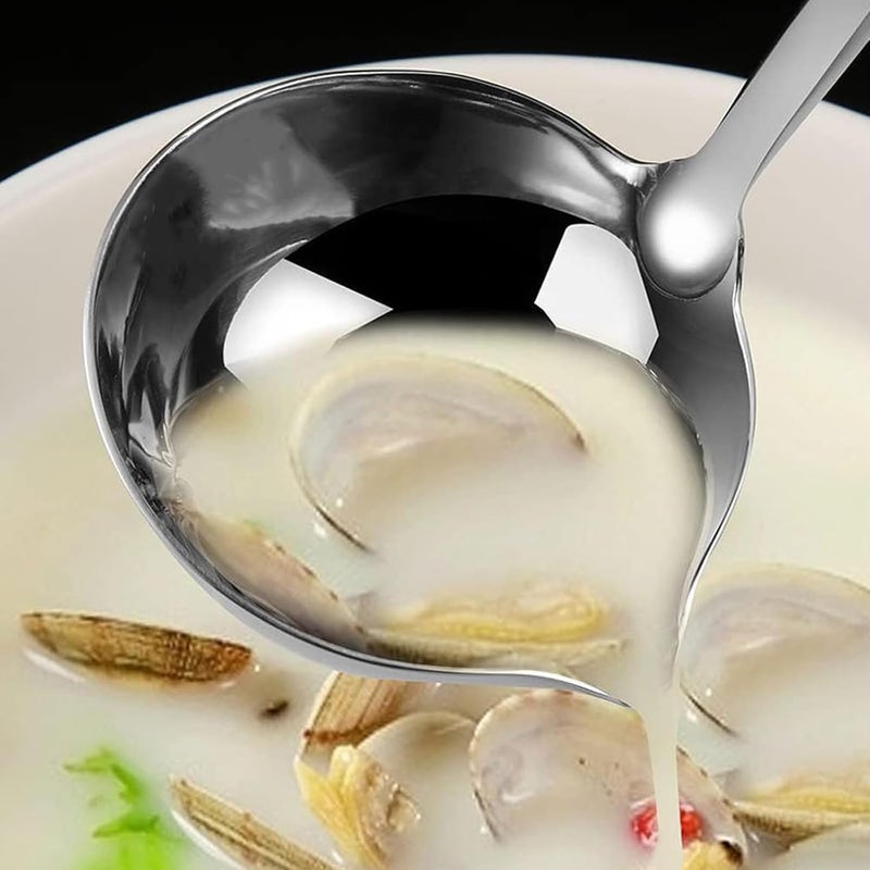 ZDFQly Soup Ladle 304 Stainless Steel Heavy Ladle with Pour Spout for Soups, Serving, Cooking, Stews and More 11.8 inch - Image 3